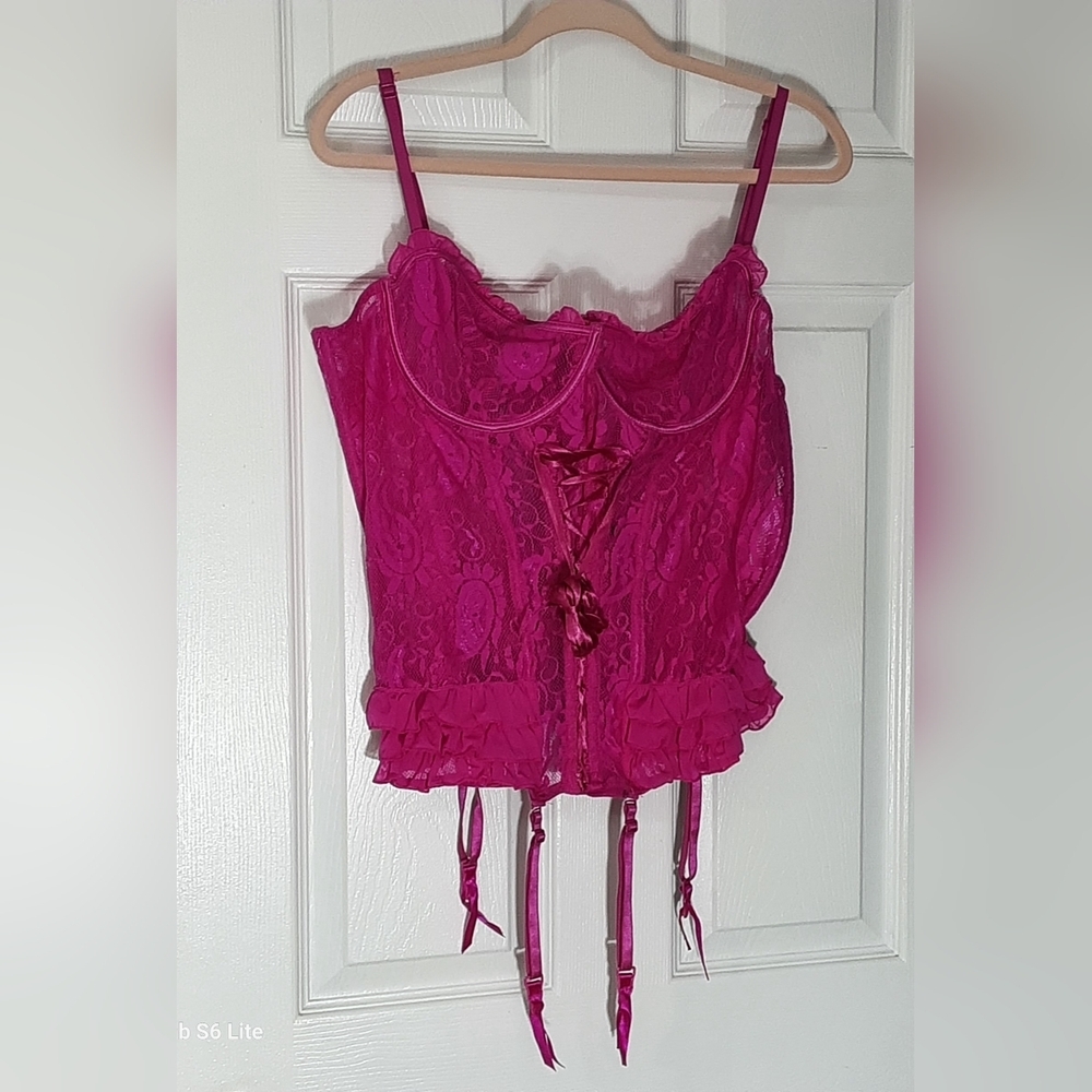 SEVEN IT'S MIDNIGHT Pink Lace Corset Top SIZE 3X.
